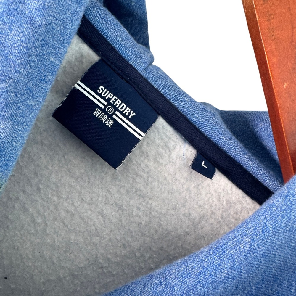 Vintage Superdry Mens Tokyo Logo Hoodie Blue on Blue Pullover Hoodie Sz L Large - Picture 5 of 5